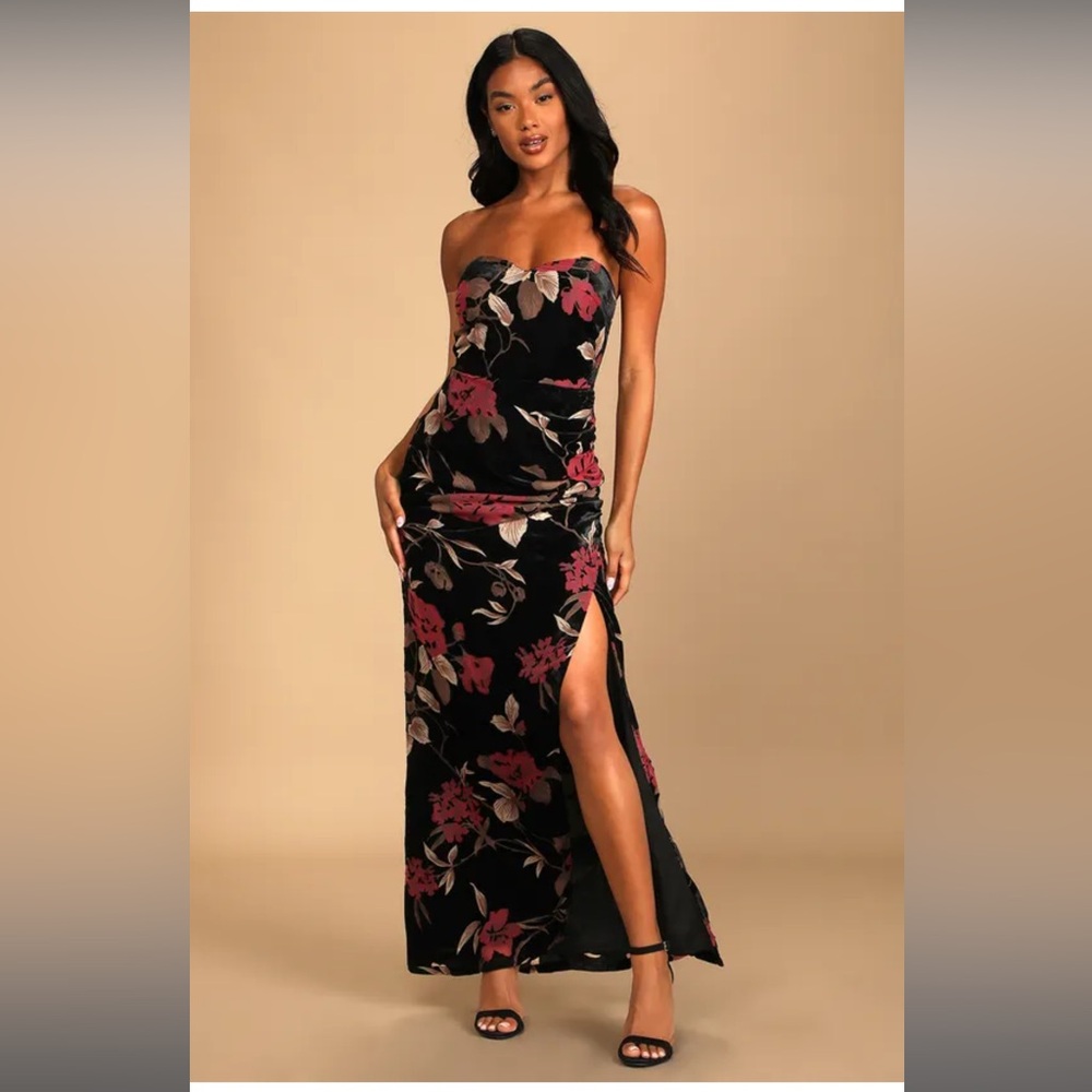 LULU’S Black Burnout 🌹 Velvet Dress, Size L